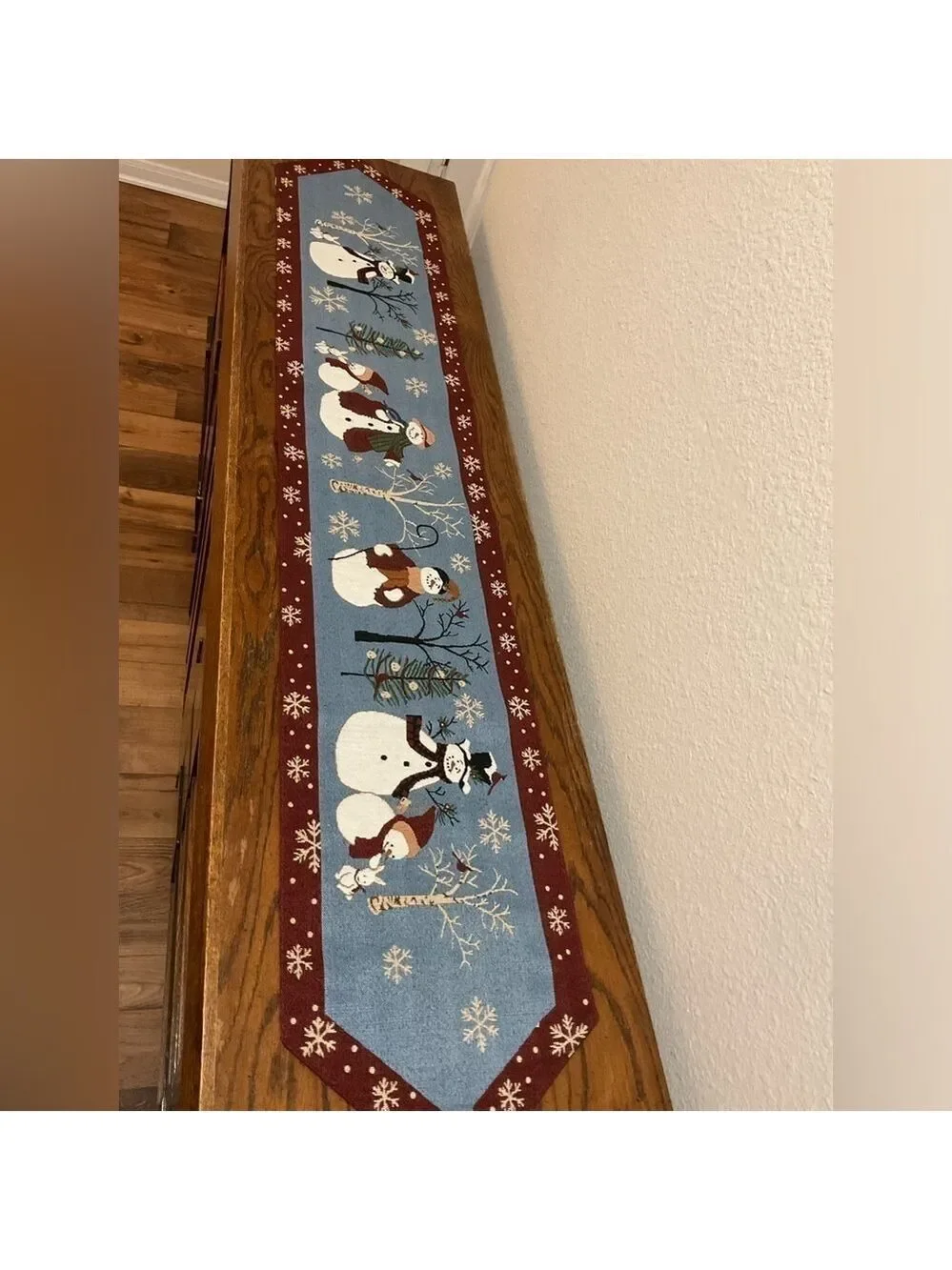 Snowman Christmas Table Runner 73” x 13” Winter Holiday Snowflake Tassel Decor